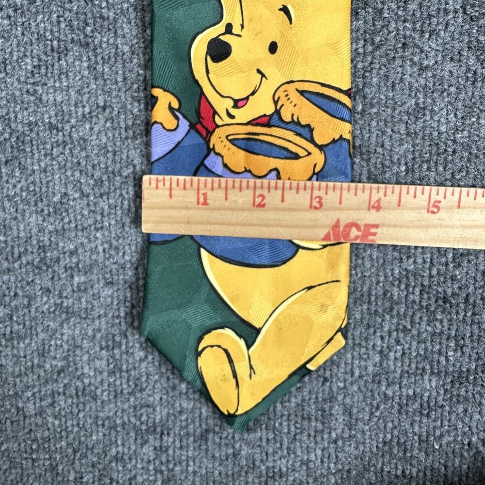 VTG Disney Winnie The Pooh Neck Tie Green Hunny Pot Bees Necktie 90s Office - Picture 5 of 7